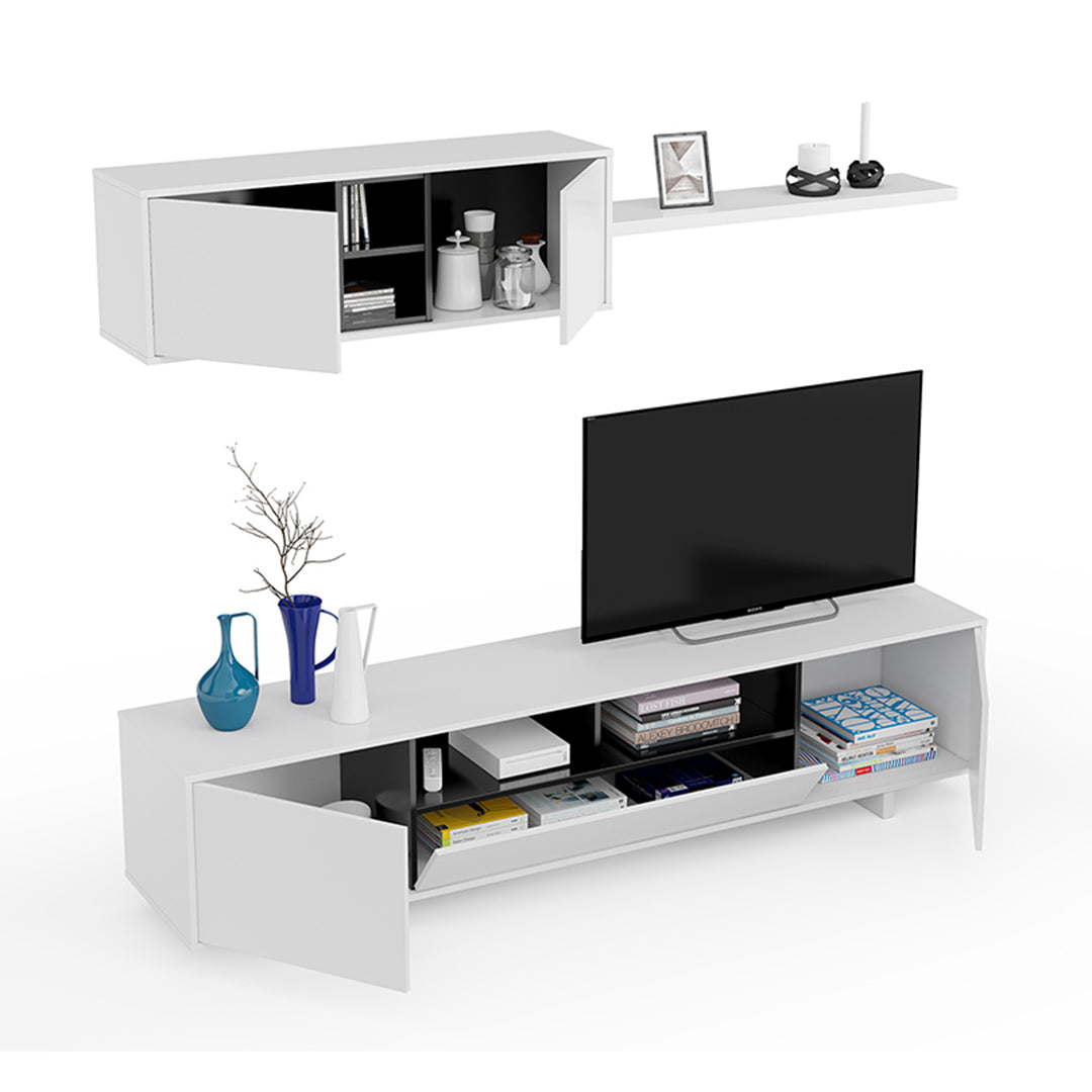 MUEBLE TV 200X46X41 CM BLANCO BRILLO/NEGRO BRILLO