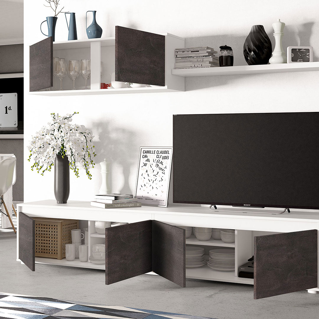 MUEBLE TV CON ESTANTE 200x43x41CM BLANCO ARTIK/OXIDO