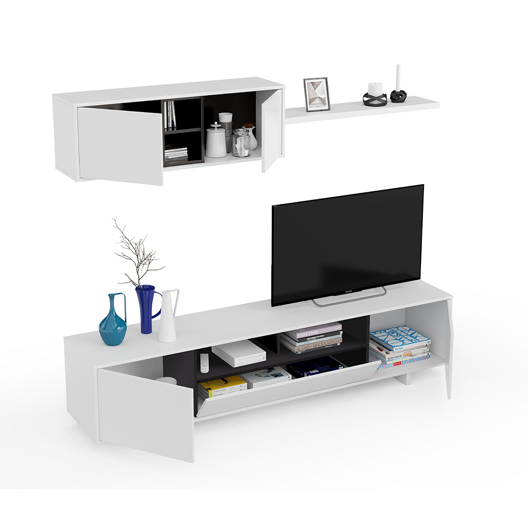 MUEBLE SALON VARYS 200X46X41 CM BLANCO BRILLO/GRIS