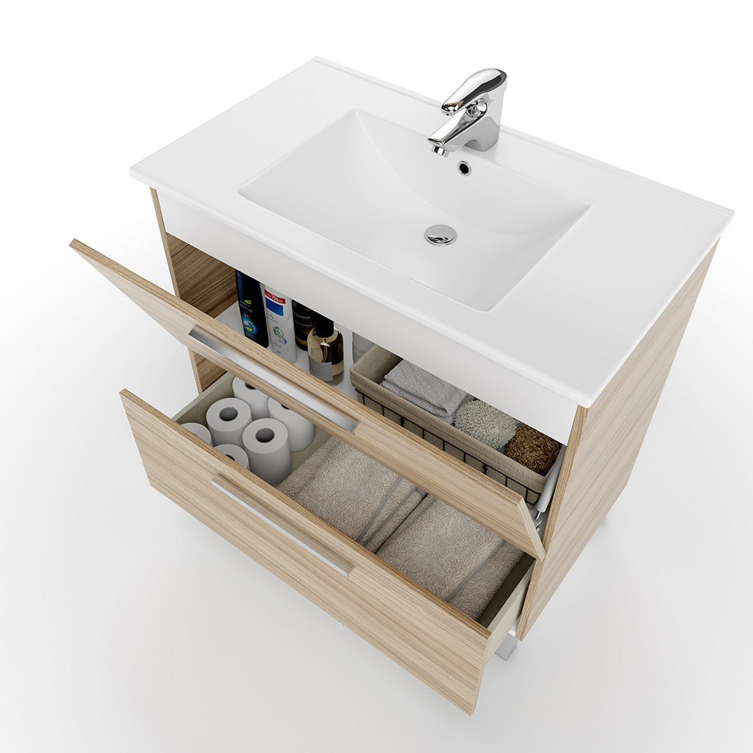 MUEBLE BAÑO PUERTA ABAT + CAJON CON LAVABO + ESPEJO NATURE