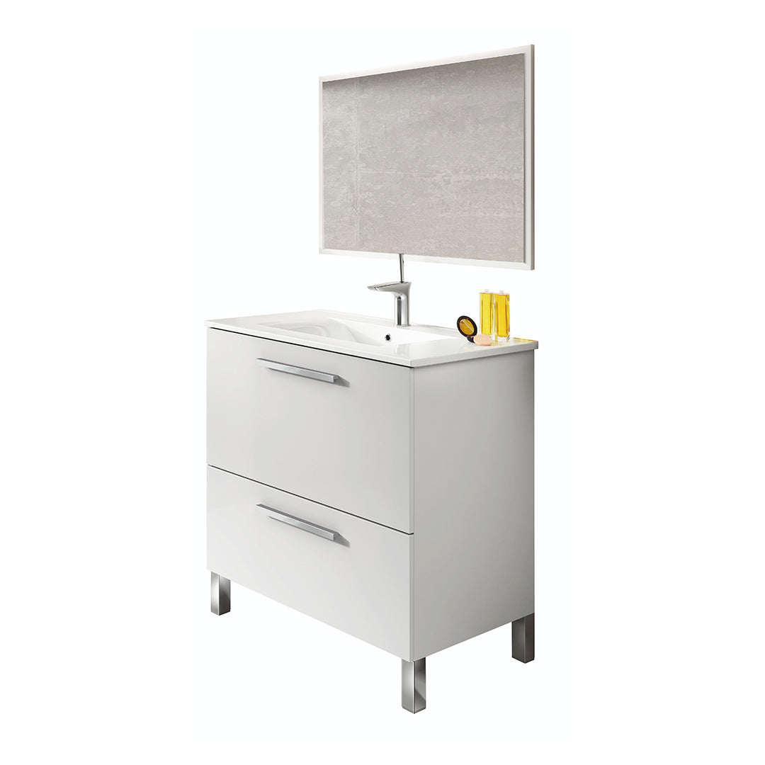 MUEBLE BAÑO PUERTA ABAT + CAJON CON LAVABO + ESPEJO BLANCO