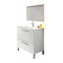 Mobile bagno con anta battente + cassetto con lavabo + specchio bianco
