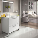 Mobile bagno con anta battente + cassetto con lavabo + specchio bianco