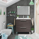 Mobile bagno con anta battente + cassetto con lavabo + specchio grigio