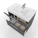 Mobile bagno con anta battente + cassetto con lavabo + specchio grigio