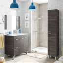 Mobile da bagno con 2 ante e cassetti, lavabo e specchio grigio