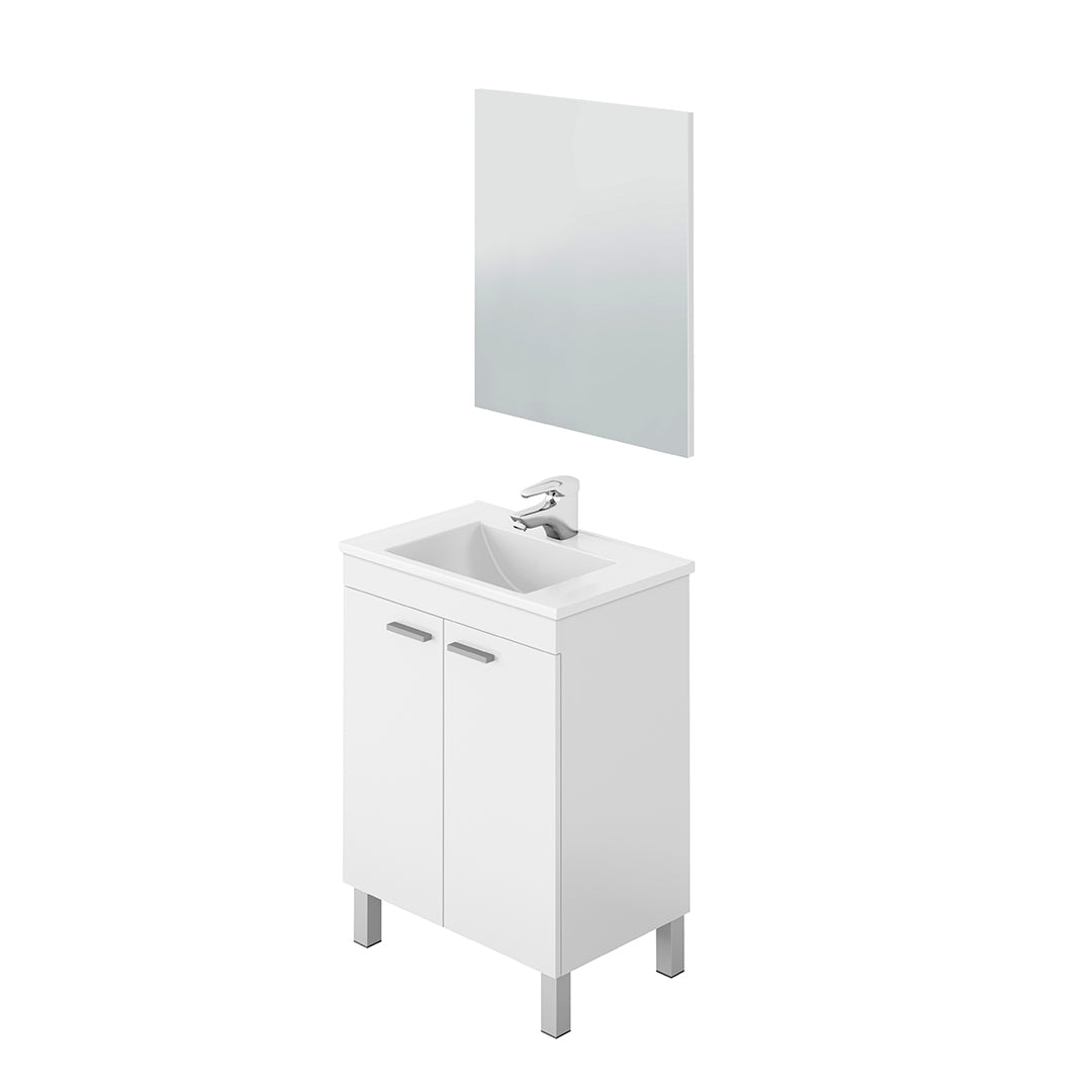 MOBILE BAGNO CON 2 ANTE, LAVABO E SPECCHIO LC1-60 BIANCO