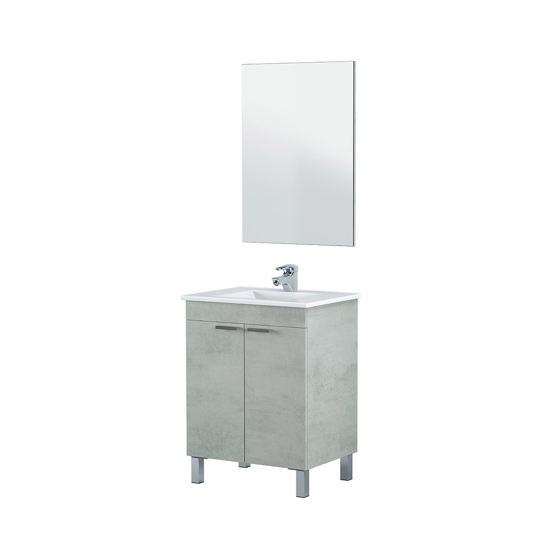 MOBILE BAGNO CON 2 ANTE, LAVABO E SPECCHIO LC1-60 CEMENTO