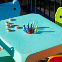 JAN CHILDREN'S SET: FUCHSIA TABLE AND 4 MULTICOLOR CHAIRS