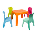 JAN CHILDREN'S SET: ORANGE TABLE AND 4 MULTICOLOR CHAIRS