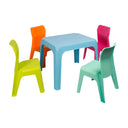 JAN CHILDREN'S SET: BLUE TABLE AND 4 MULTICOLOR CHAIRS 