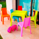 JULIETA CHILDREN'S SET: TABLE AND TWO ORANGE CHAIRS