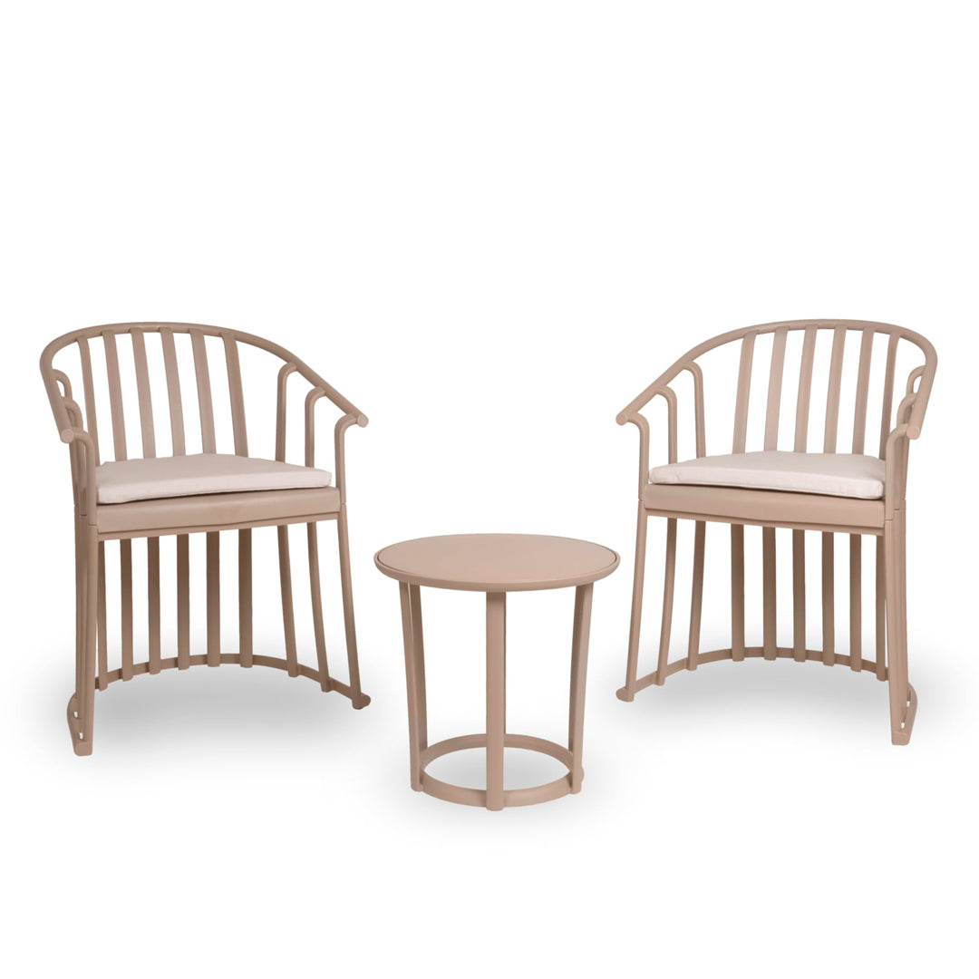 Conjunto de jardín Raff con 2 sillones y mesa en color arena, diseño moderno y elegante para exteriores