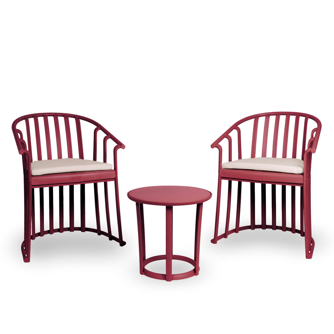 Conjunto de jardín Raff con 2 sillones y mesa en color burdeos, diseño moderno y elegante para exteriores