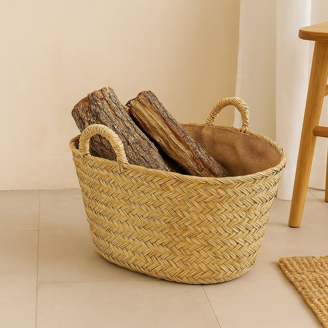 LEÑERO ESPARTO ASAS FORRO SICILIA 55X40X22 CM D&L