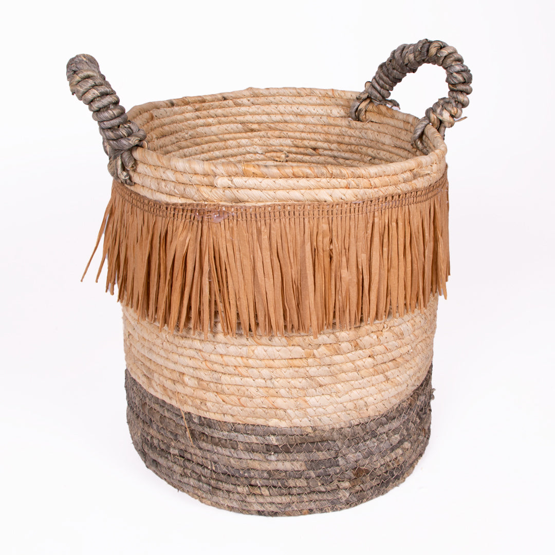 CESTO ASAS FIBRA NATURAL HAMA  MARRON NEGRO 30X32X30 CM