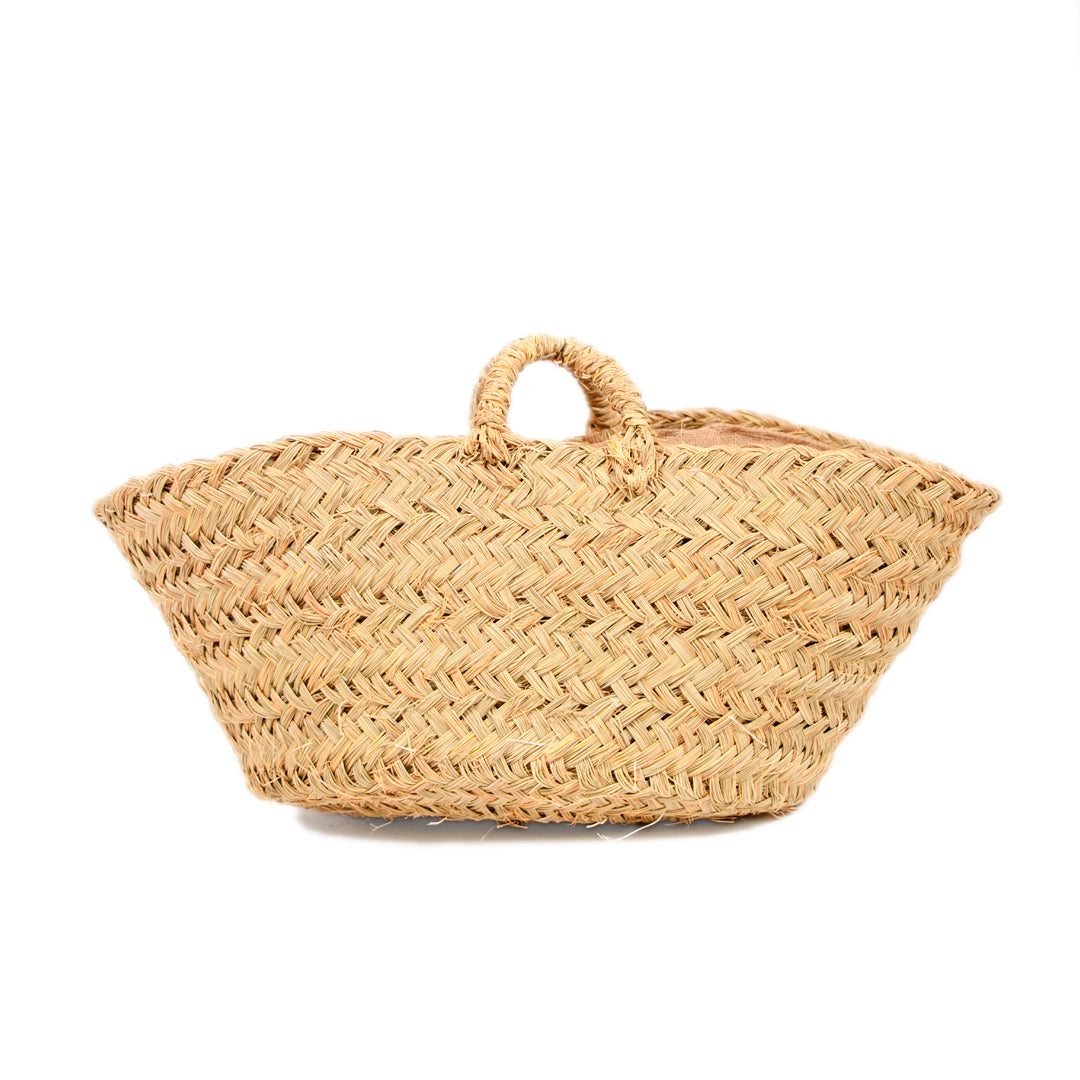 Porte-bûches en bois d'esparto avec poignées et doublure, style sicilien, 55 x 40 x 22 cm, D&L