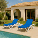 MARINA SET 2 SUN LOUNGERS AND TABLE WHITE AND BLUE