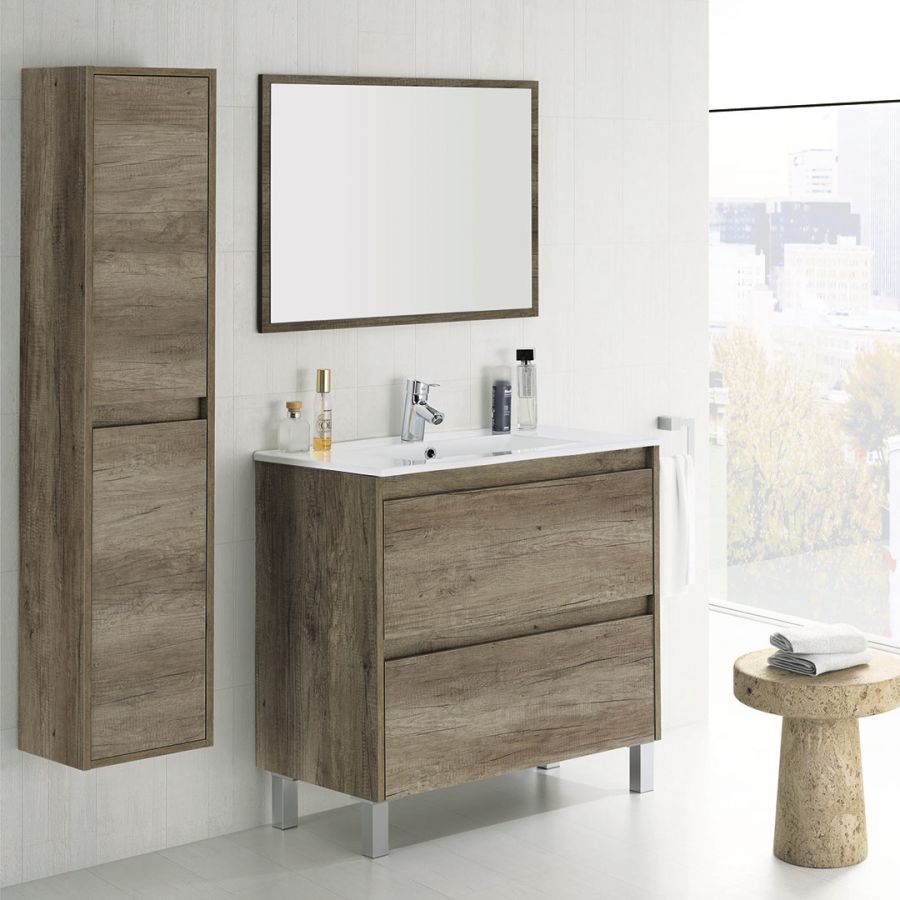 Muebles baño diseño blanco Aruba con espejo y columna (Incluye Lavabo y  Espejo)