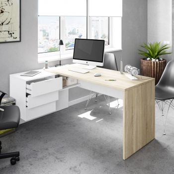 Mesa de escritorio en color blanco y roble, ideal para despachos o zonas de estudio en casa